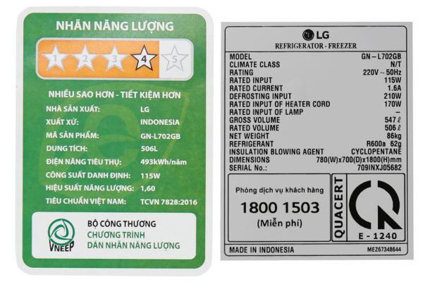 Tu Lanh Lg Inverter 506 Lit Gn L702gb