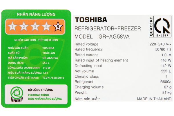 Tu Lanh Toshiba Inverter 555 Lit Gr Ag58va Xk