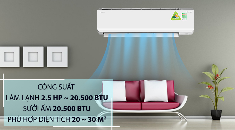 Công suất hoạt động 20.500 BTU - Máy lạnh 2 chiều Daikin Inverter 2.5 HP FTHF60RVMV