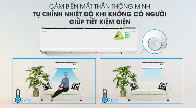 Tiết kiện điện năng với cảm biến mắt thần thông minh - Máy lạnh 2 chiều Daikin Inverter 2.5 HP FTHF60RVMV