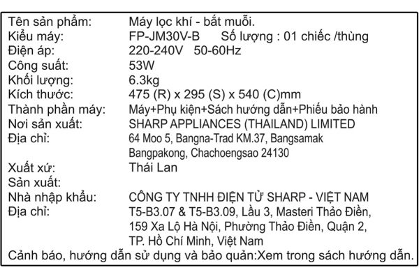 May Loc Khong Khi Sharp Fp Jm30v B