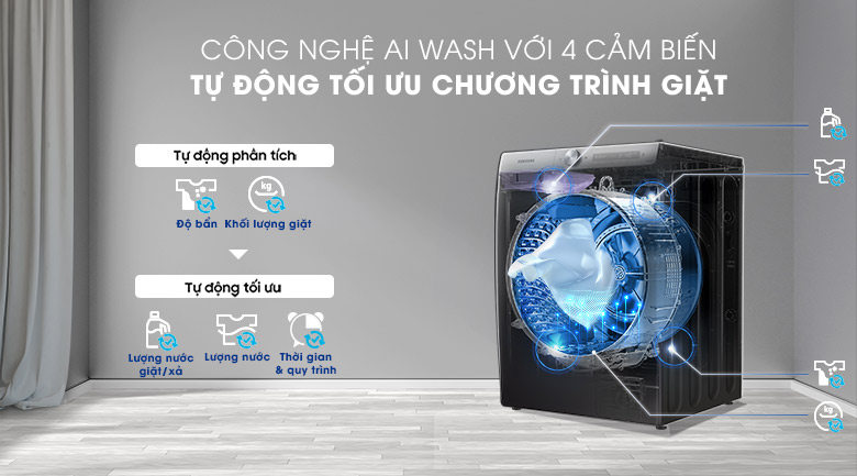 Máy giặt sấy Samsung AI Inverter 14kg WD14TP44DSB/SV