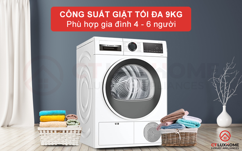 Máy sấy bơm nhiệt Bosch 9 kg WQG241000