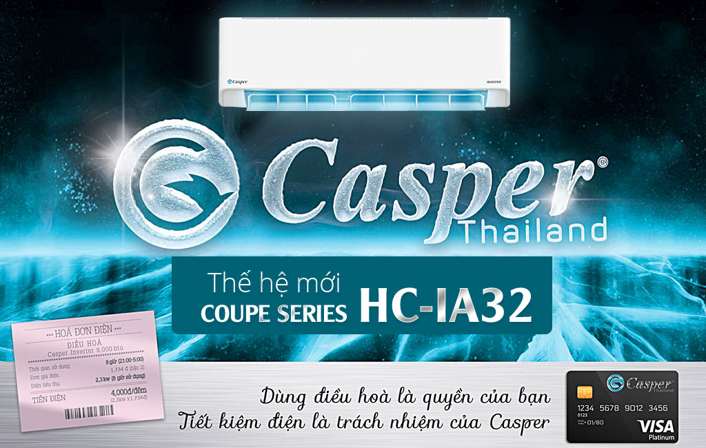 Điều hòa Casper Inverter 12000 BTU 1 chiều HC-12IA32 gas R-32