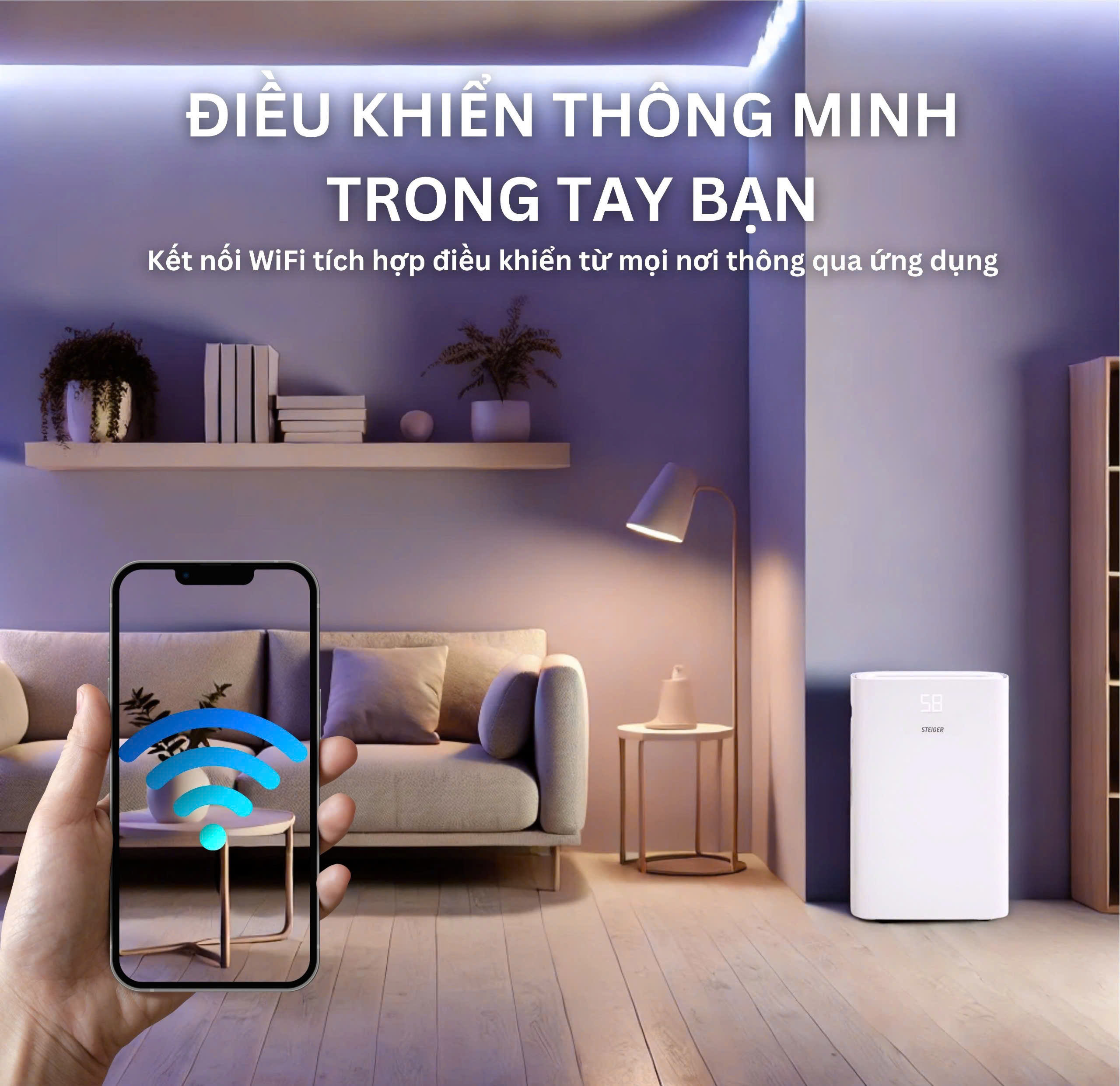 Máy hút ẩm Steiger STG-820DW 20L tích hợp Wifi khóa trẻ em