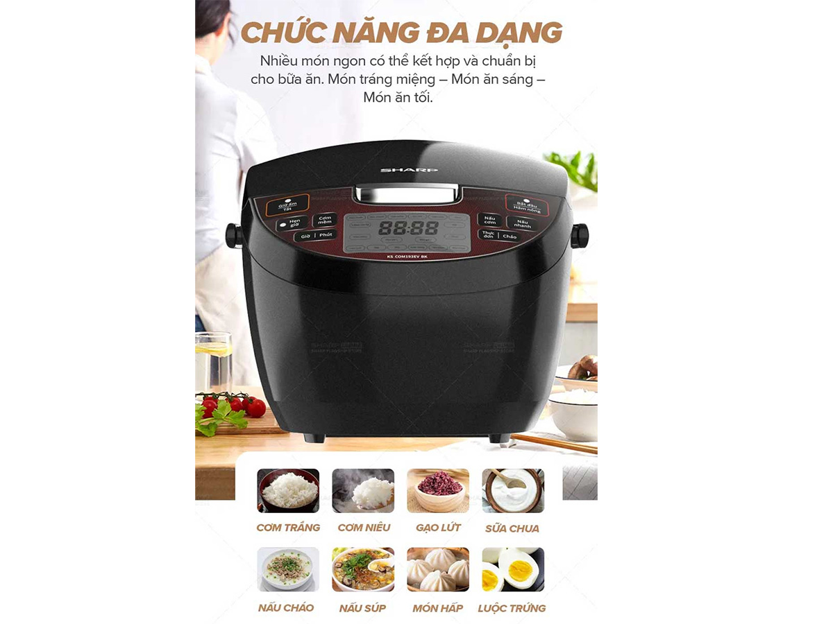 Nồi cơm điện tử Sharp 1.8 lít KS-COM193EV-BK