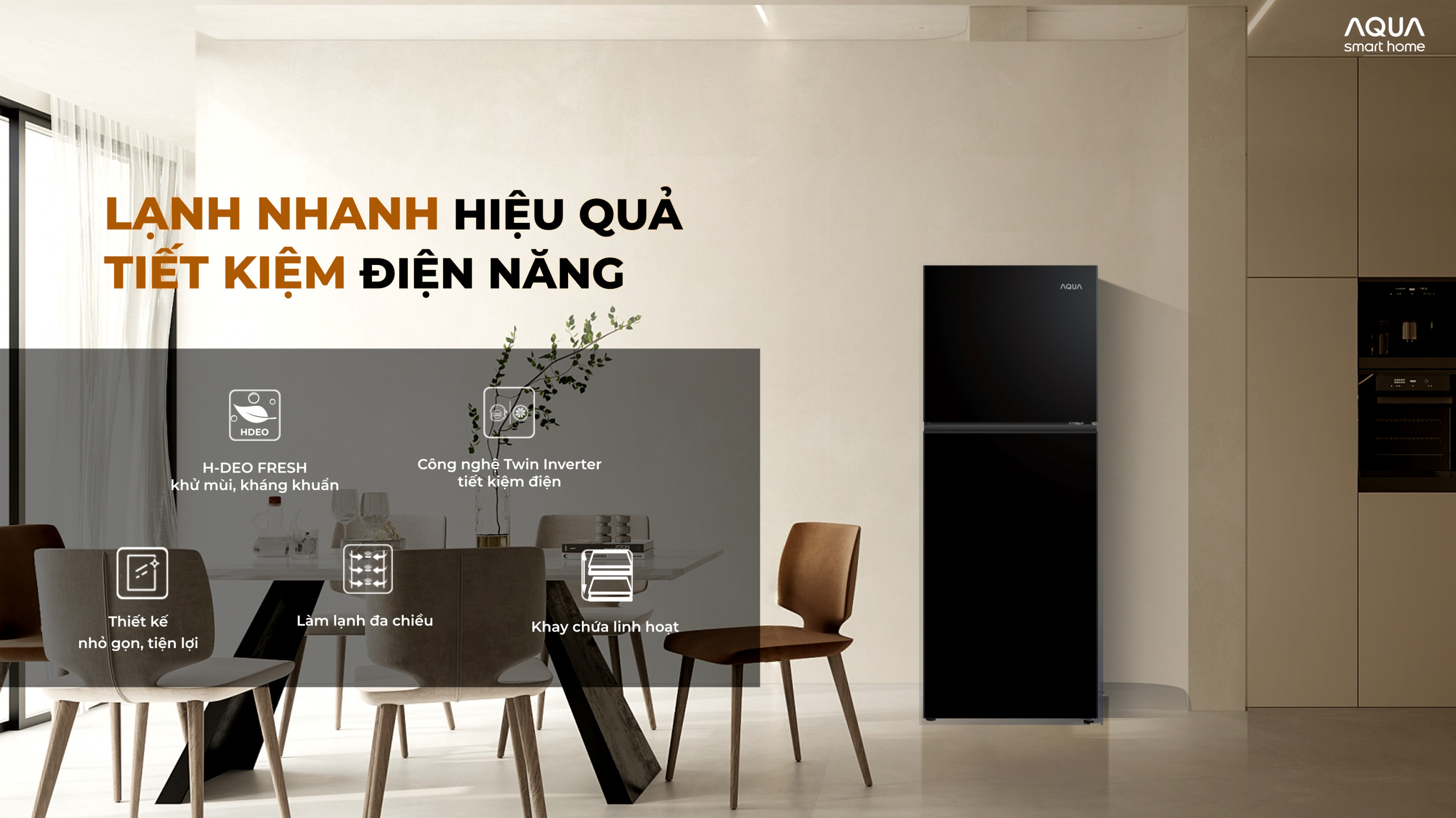Tủ lạnh Aqua Inverter 189L AQR-T225FA(LB)