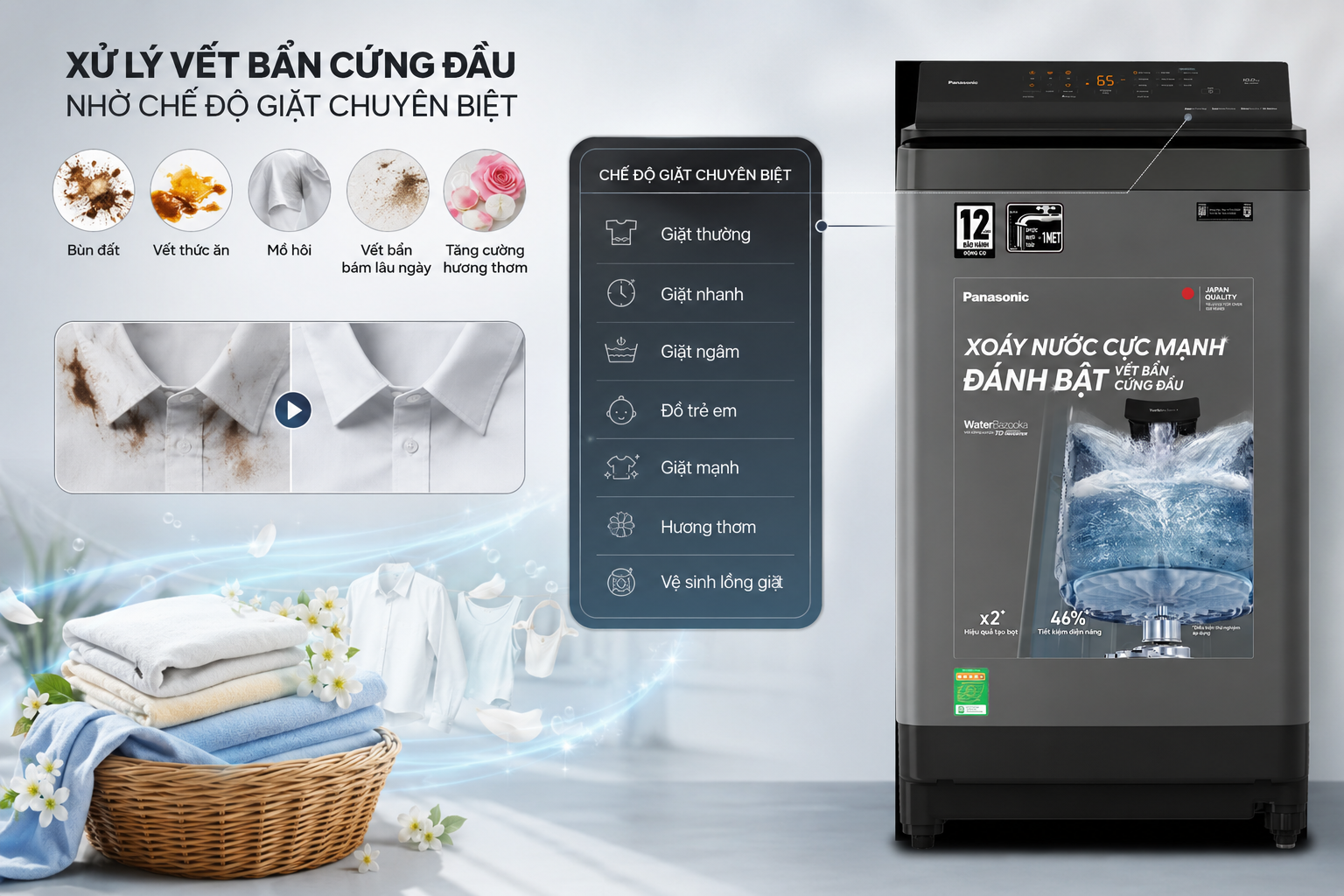 Máy giặt Panasonic Inverter 9 kg NA-FJ90X1DV