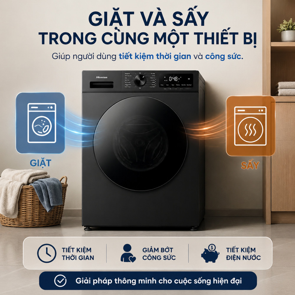 Máy giặt sấy Hisense inverter giặt 12 kg-sấy 8 kg WD120I142VKL